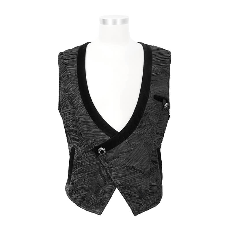 Gothic Black Short Waistcoat For Men / Vintage Male Single Button Waistcoats