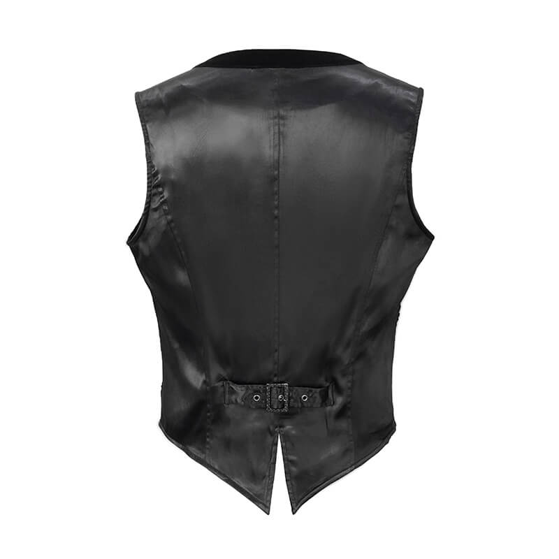 Gothic Black Short Waistcoat For Men / Vintage Male Single Button Waistcoats