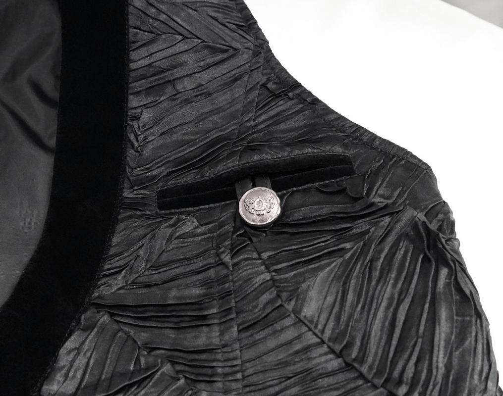 Gothic Black Short Waistcoat For Men / Vintage Male Single Button Waistcoats