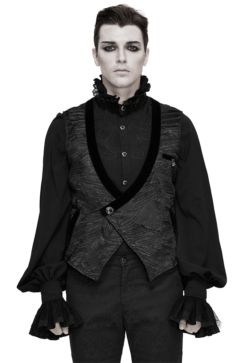 Gothic Black Short Waistcoat For Men / Vintage Male Single Button Waistcoats