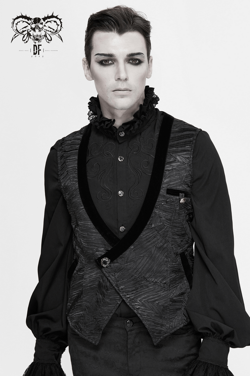 Gothic Black Short Waistcoat For Men / Vintage Male Single Button Waistcoats