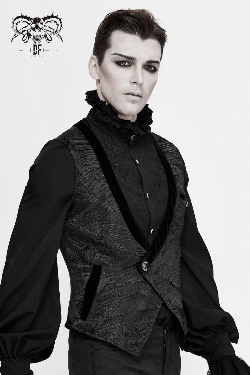 Gothic Black Short Waistcoat For Men / Vintage Male Single Button Waistcoats