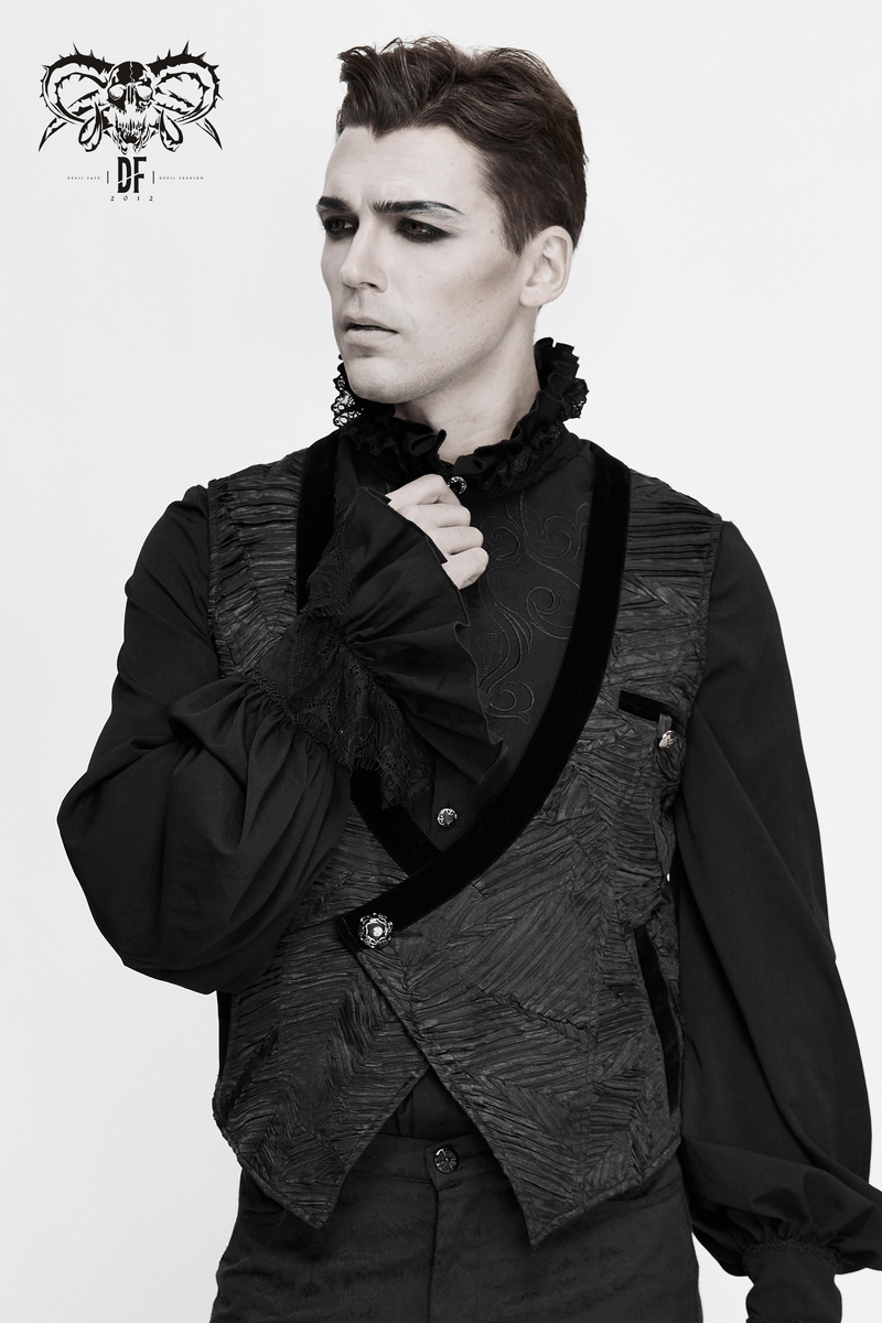 Gothic Black Short Waistcoat For Men / Vintage Male Single Button Waistcoats