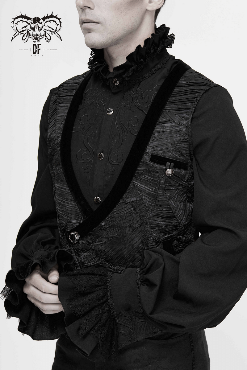 Gothic Black Short Waistcoat For Men / Vintage Male Single Button Waistcoats