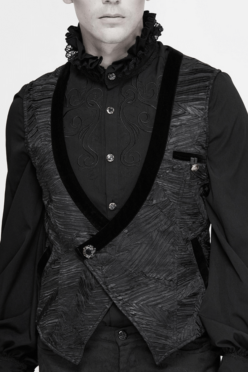 Gothic Black Short Waistcoat For Men / Vintage Male Single Button Waistcoats