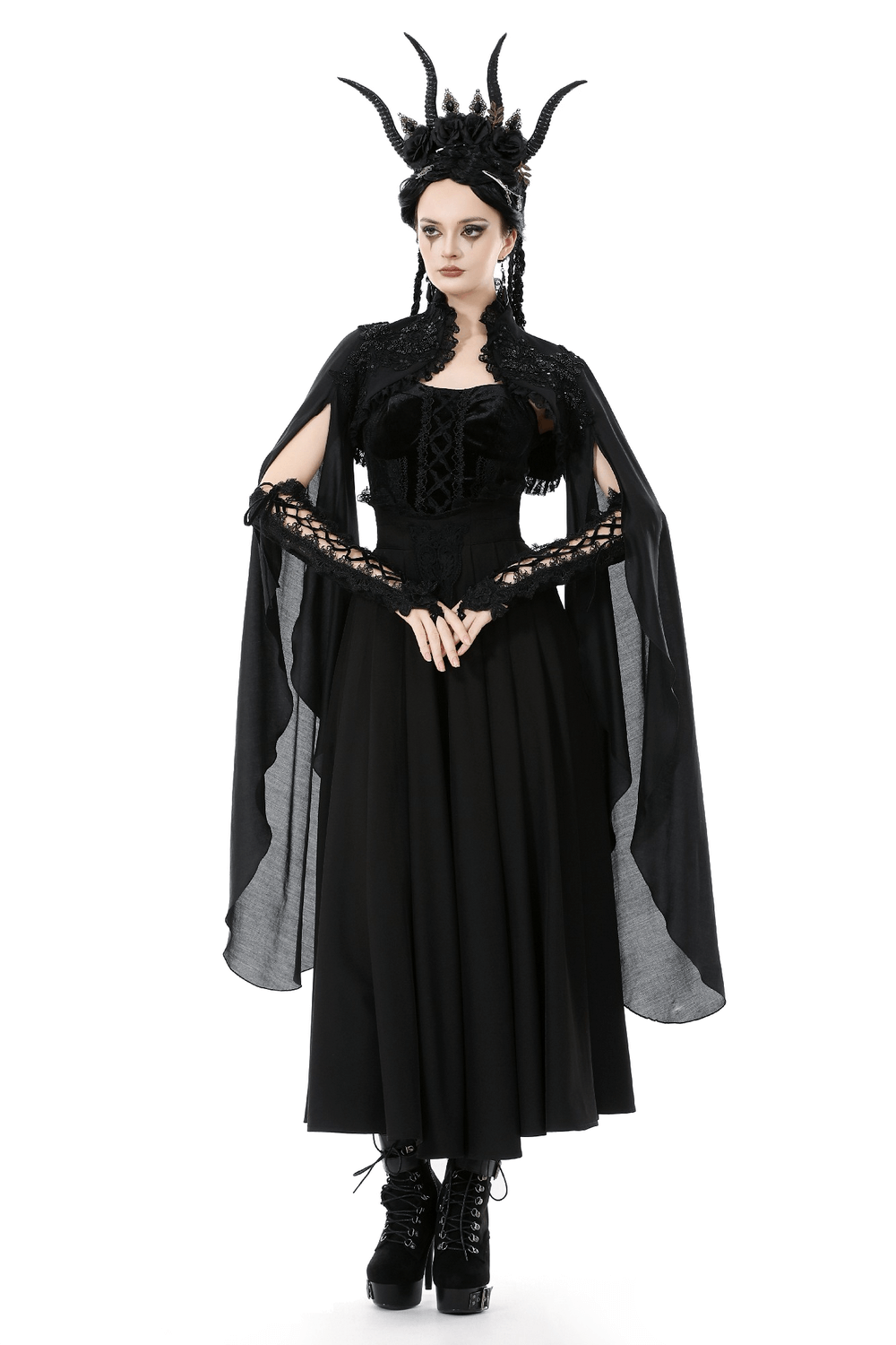 Gothic Black Shrug with Beaded Embroidery and Long Sleeves