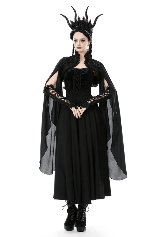 Gothic Black Shrug with Beaded Embroidery and Long Sleeves