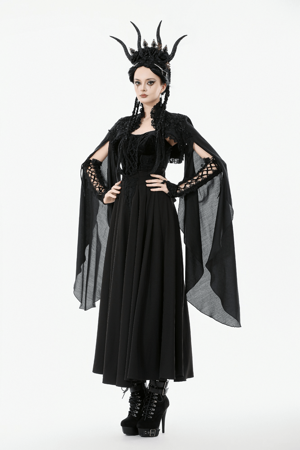 Gothic Black Shrug with Beaded Embroidery and Long Sleeves