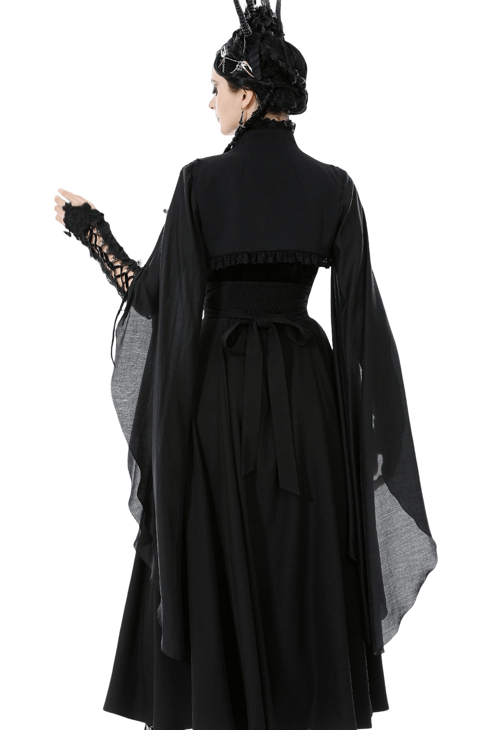 Gothic Black Shrug with Beaded Embroidery and Long Sleeves