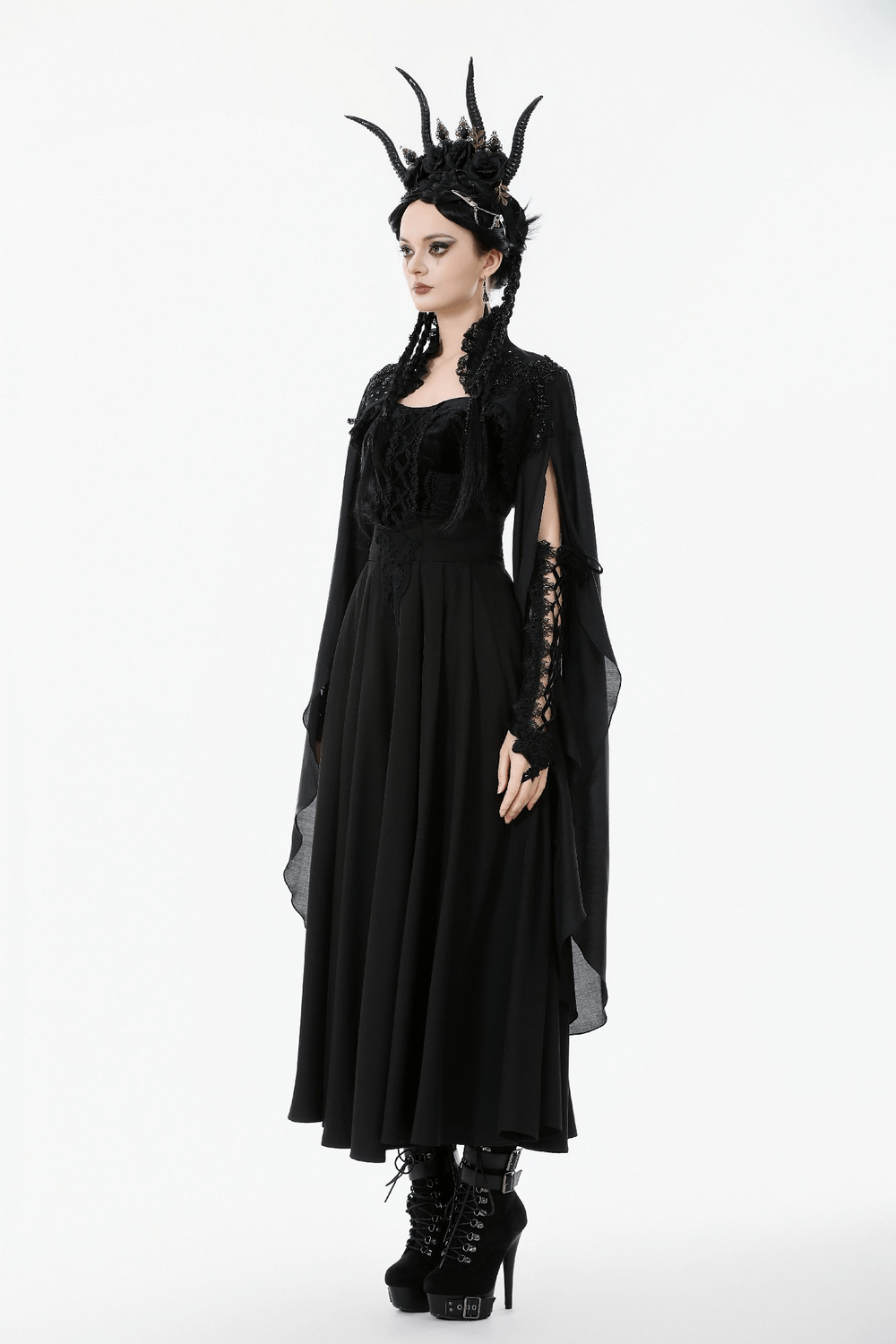 Gothic Black Shrug with Beaded Embroidery and Long Sleeves