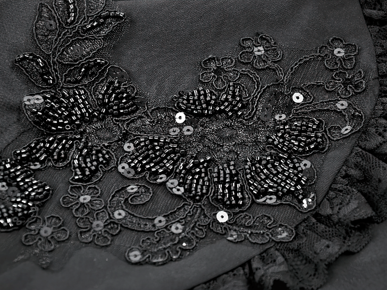 Gothic Black Shrug with Beaded Embroidery and Long Sleeves