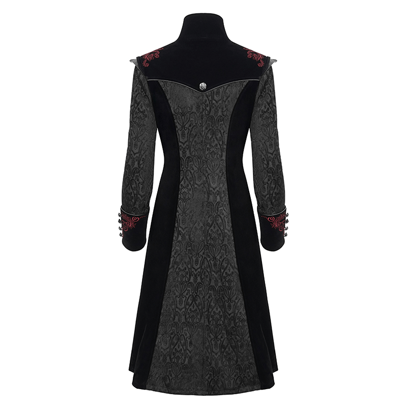 Gothic Black Stand Collar Floral Embroidered Coat for Women / Alternative Fashion Outerwear