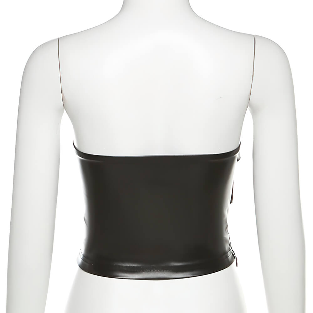 Gothic Black Strapless Crop Top for Women / Stylish Ladies Sleeveless Off-Shoulder Tops with Belt