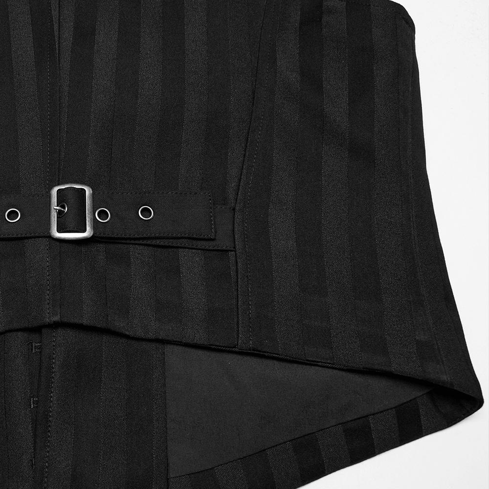 Gothic Black Striped Vest with Retro Button Detailing