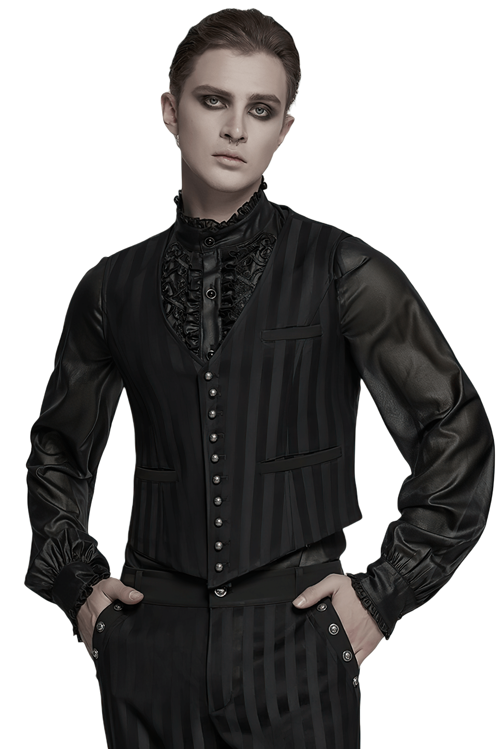 Gothic Black Striped Vest with Retro Button Detailing