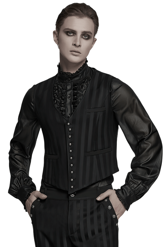 Gothic Black Striped Vest with Retro Button Detailing