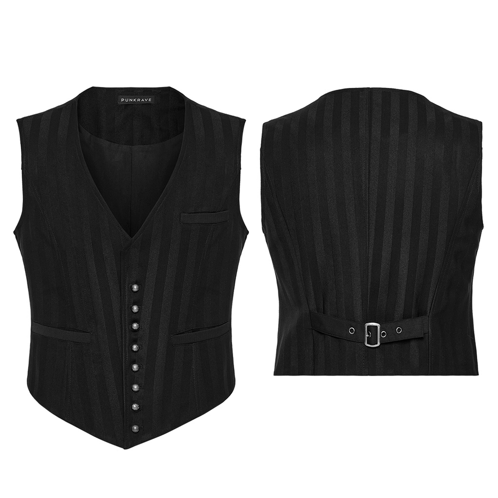 Gothic Black Striped Vest with Retro Button Detailing