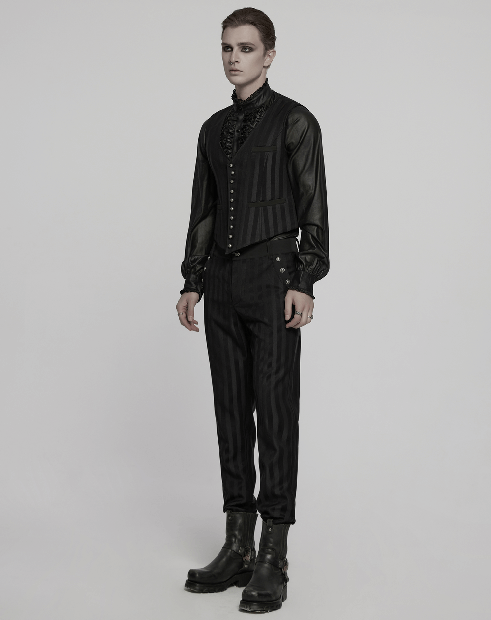 Gothic Black Striped Vest with Retro Button Detailing