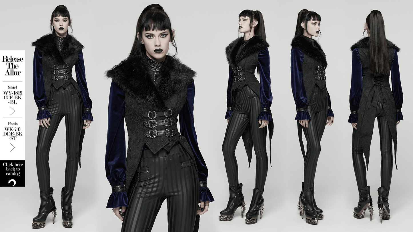 Gothic Black Swallowtail Waistcoat with Plush Lapel