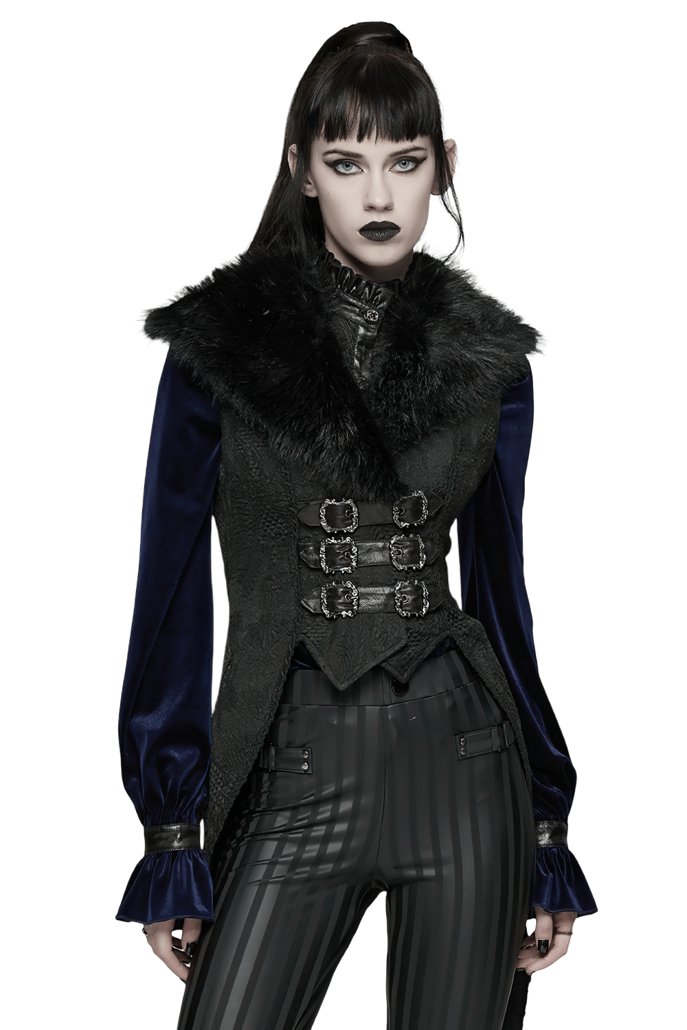 Gothic Black Swallowtail Waistcoat with Plush Lapel