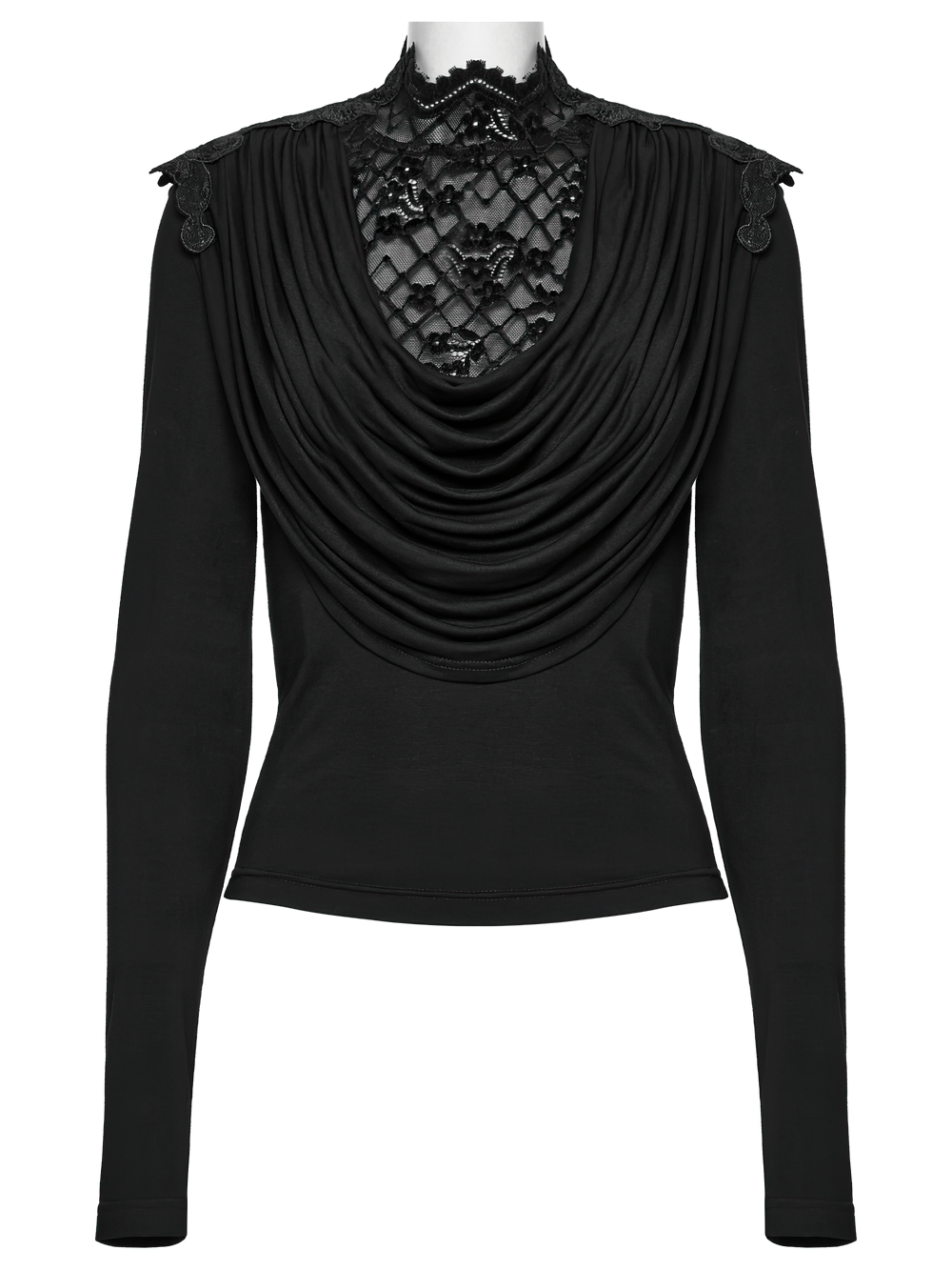Gothic Black Swinging Collar Lace Long Sleeve Top