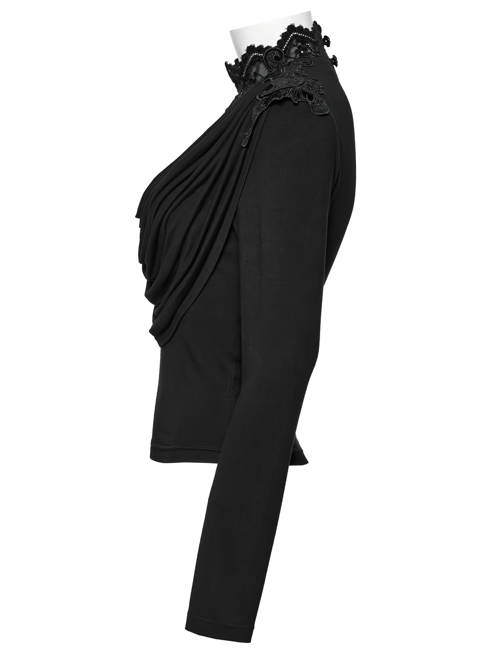 Gothic Black Swinging Collar Lace Long Sleeve Top