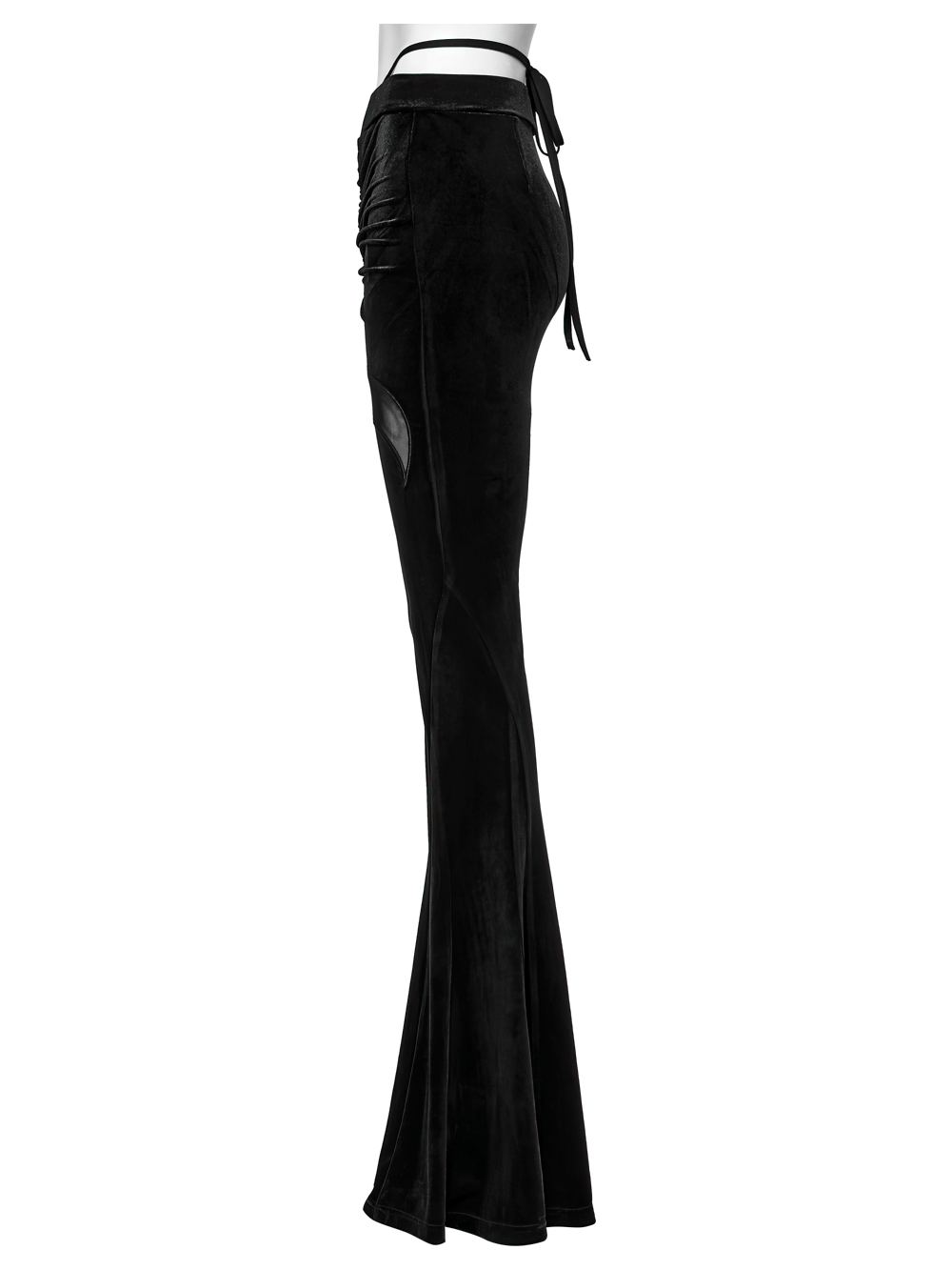 Gothic Black Velvet Flared Pants with Mesh Cutouts