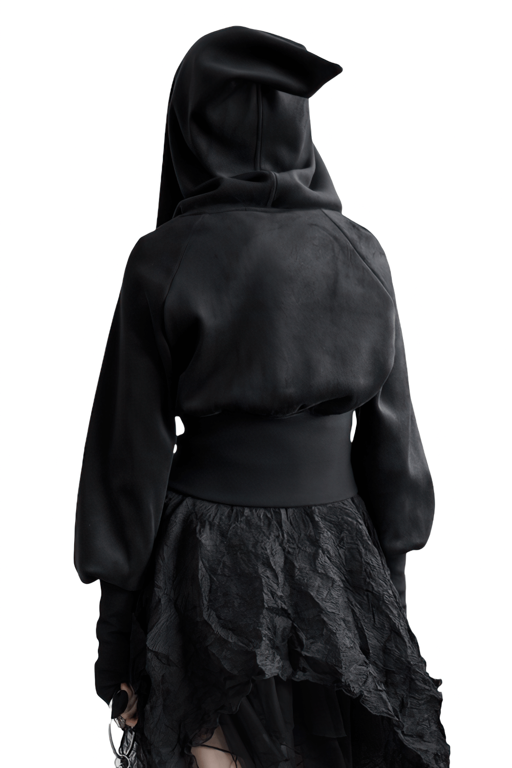 Gothic Black Velvet Hoodie with Pointed Wizard Hood