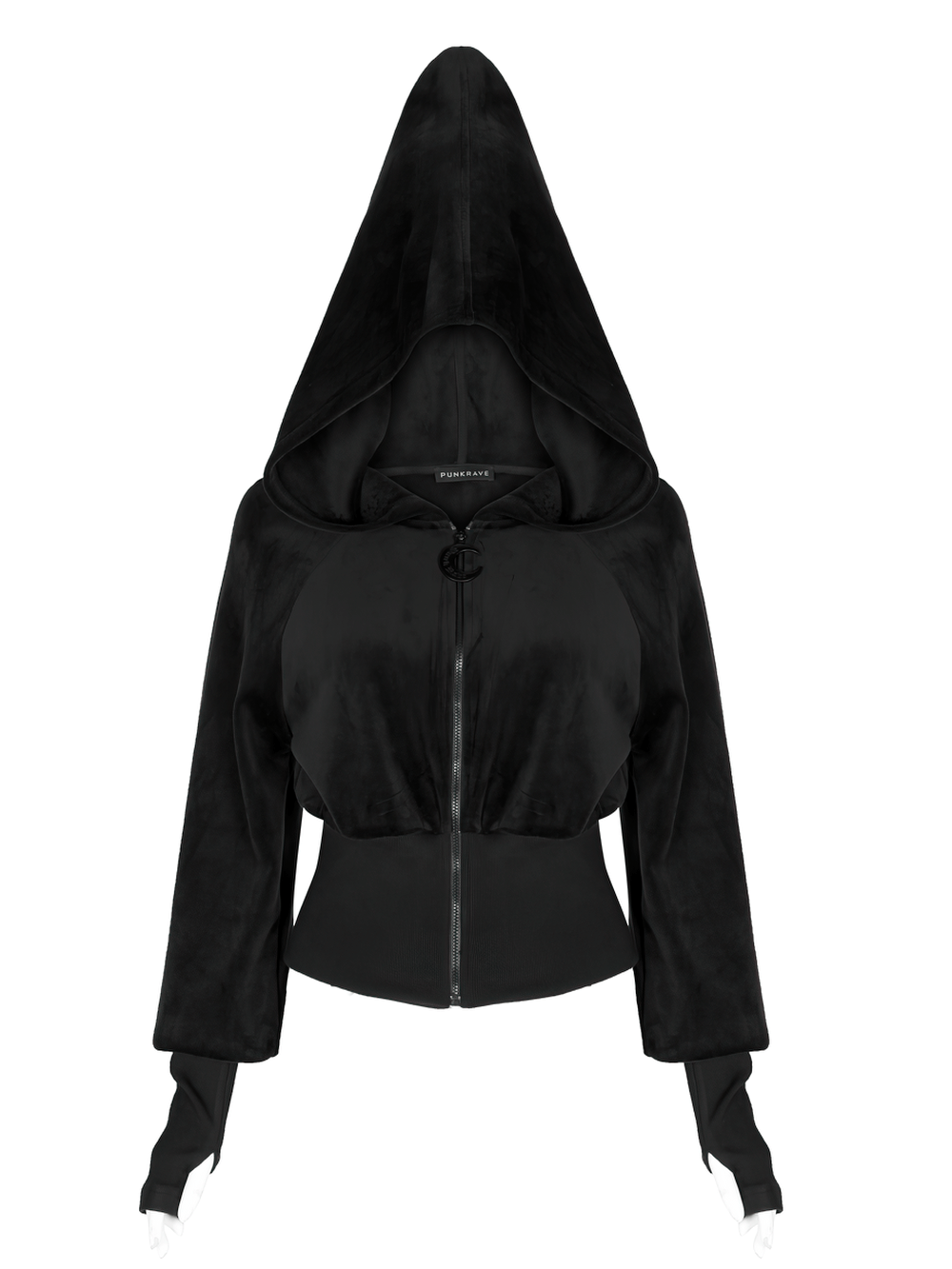 Gothic Black Velvet Hoodie with Pointed Wizard Hood