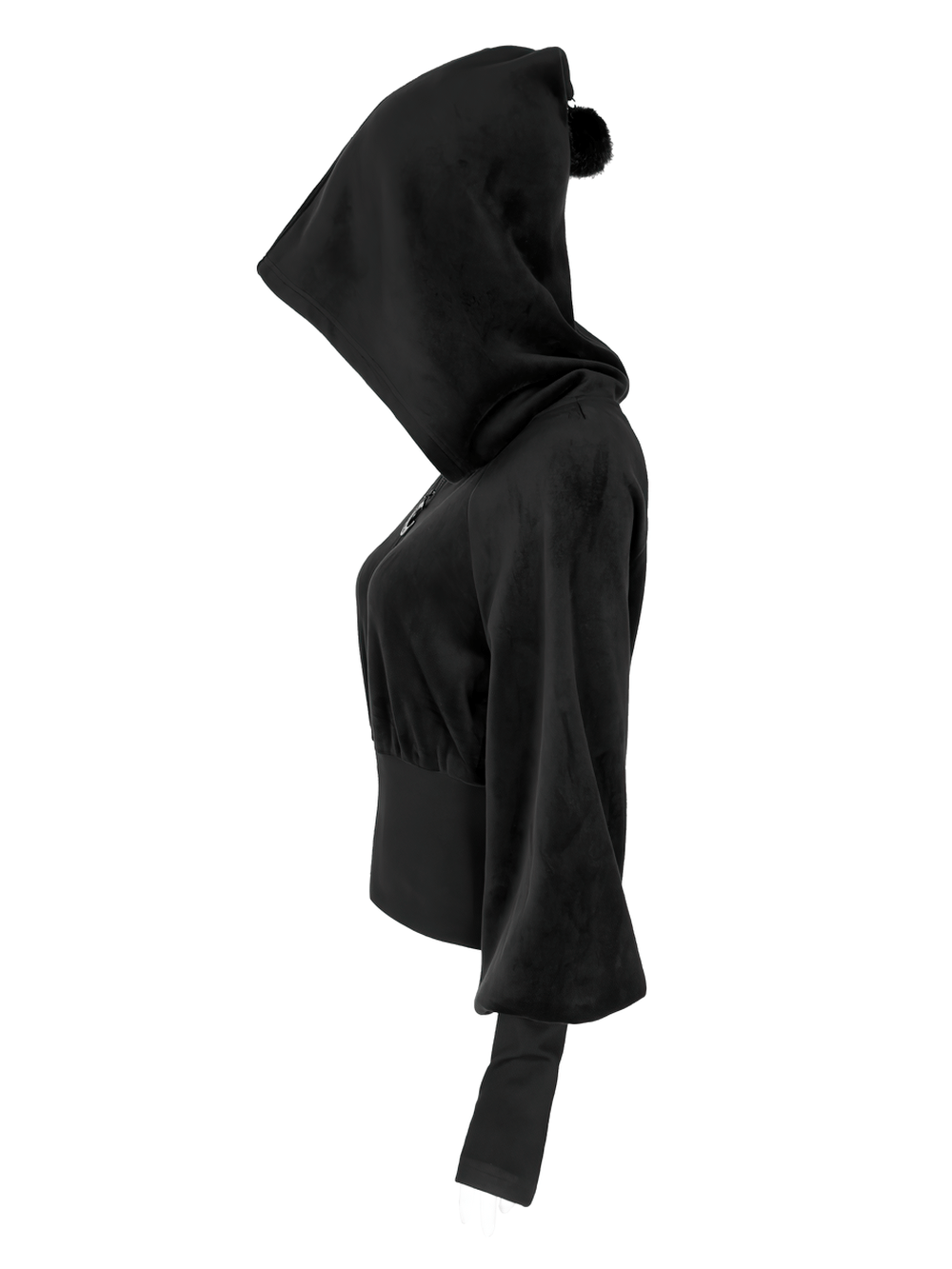 Gothic Black Velvet Hoodie with Pointed Wizard Hood