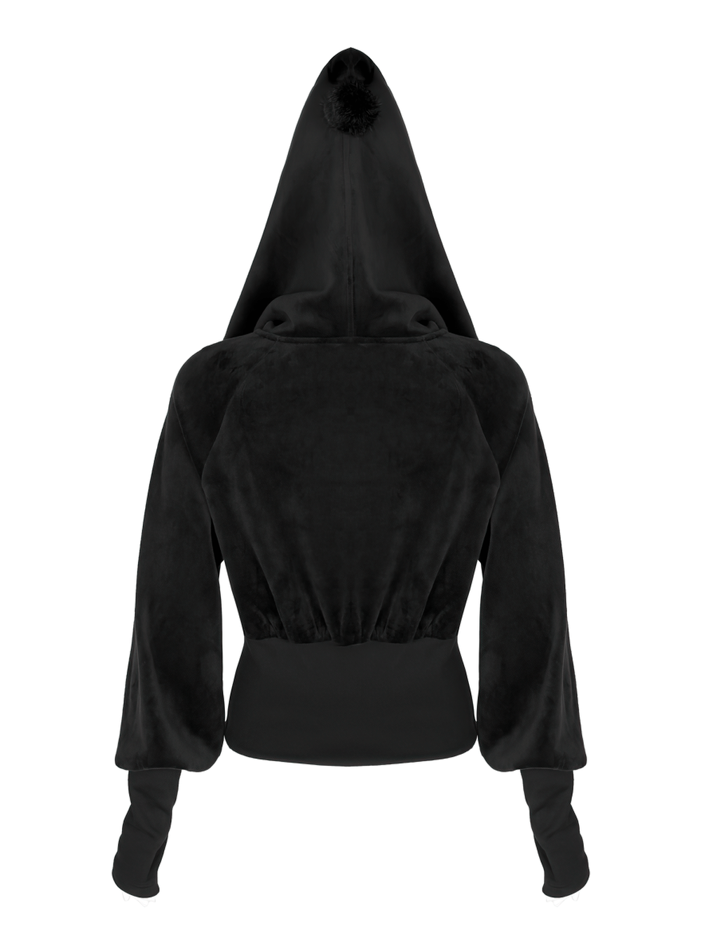 Gothic Black Velvet Hoodie with Pointed Wizard Hood