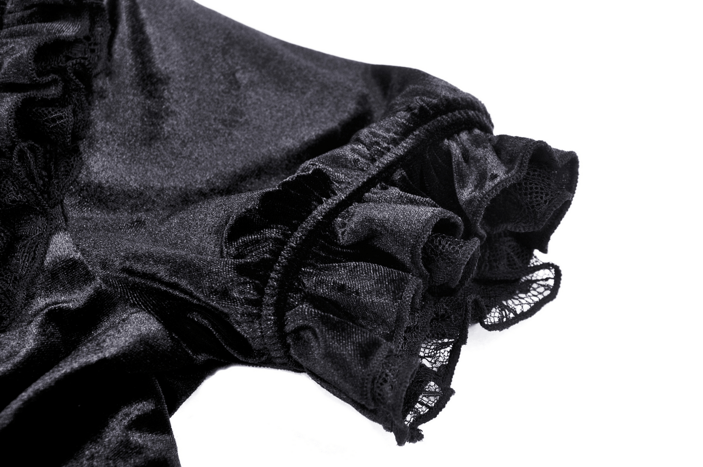 Gothic Black Velvet Puff Sleeved Top with Lace-Up Detail