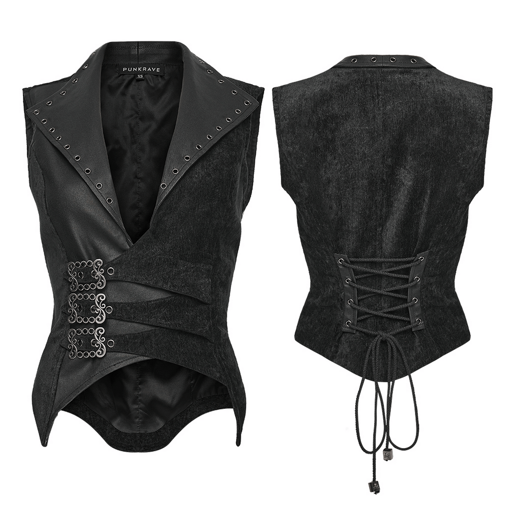 Gothic Black Velvet Punk Vest with Buckle Straps