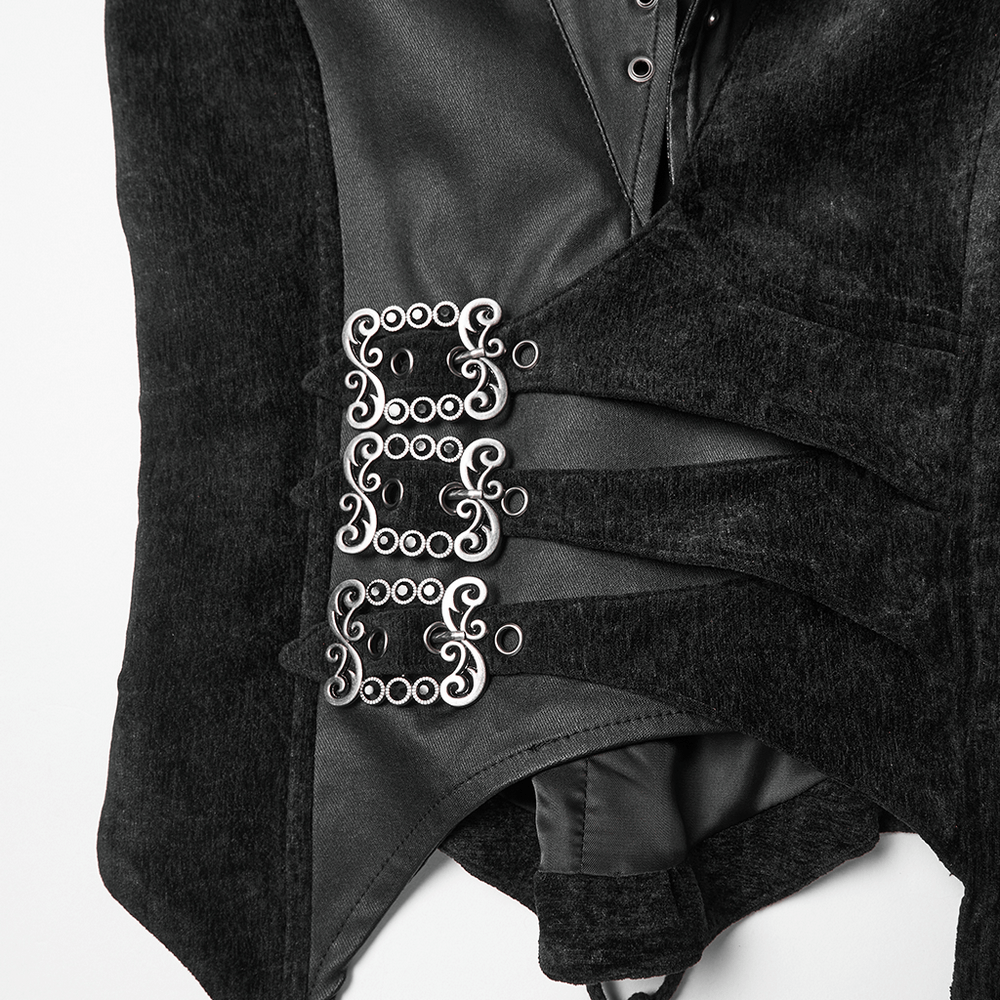 Gothic Black Velvet Punk Vest with Buckle Straps