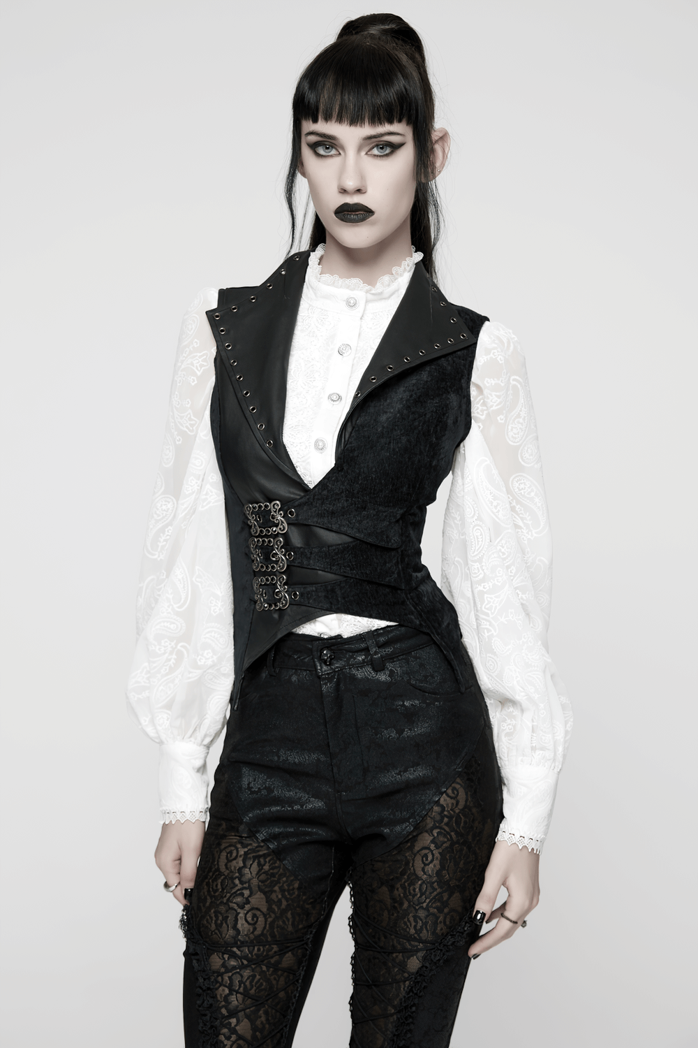 Gothic Black Velvet Punk Vest with Buckle Straps