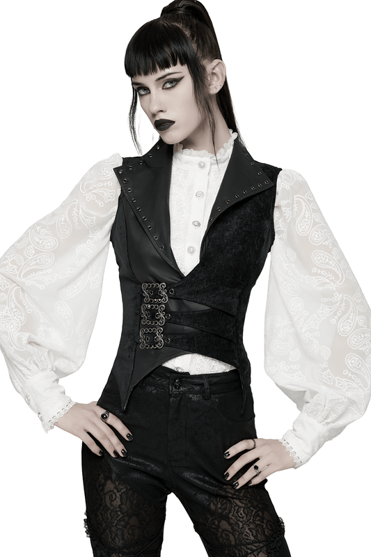 Gothic Black Velvet Punk Vest with Buckle Straps