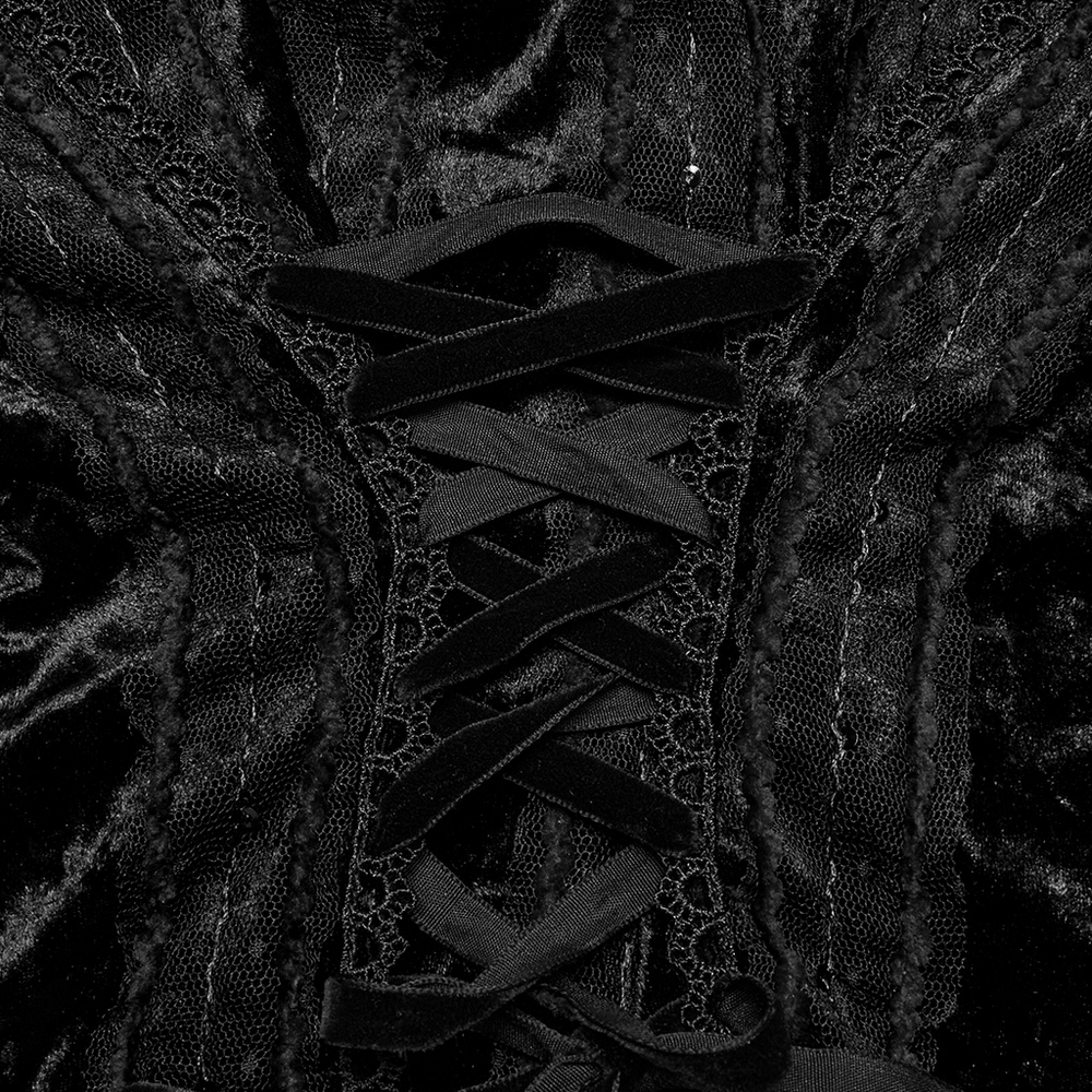 Gothic Black Velvet Shirt with Gigot Sleeves and Lacing