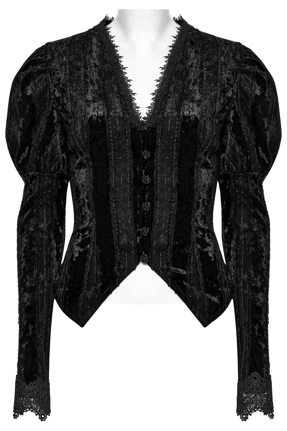 Gothic Black Velvet Shirt with Gigot Sleeves and Lacing