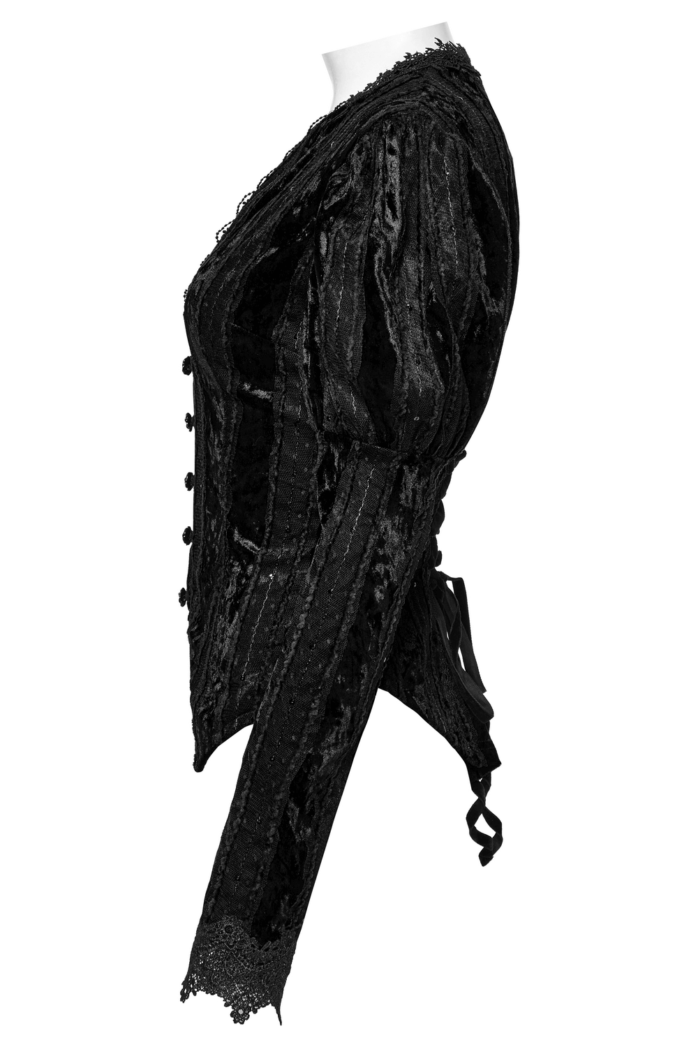 Gothic Black Velvet Shirt with Gigot Sleeves and Lacing