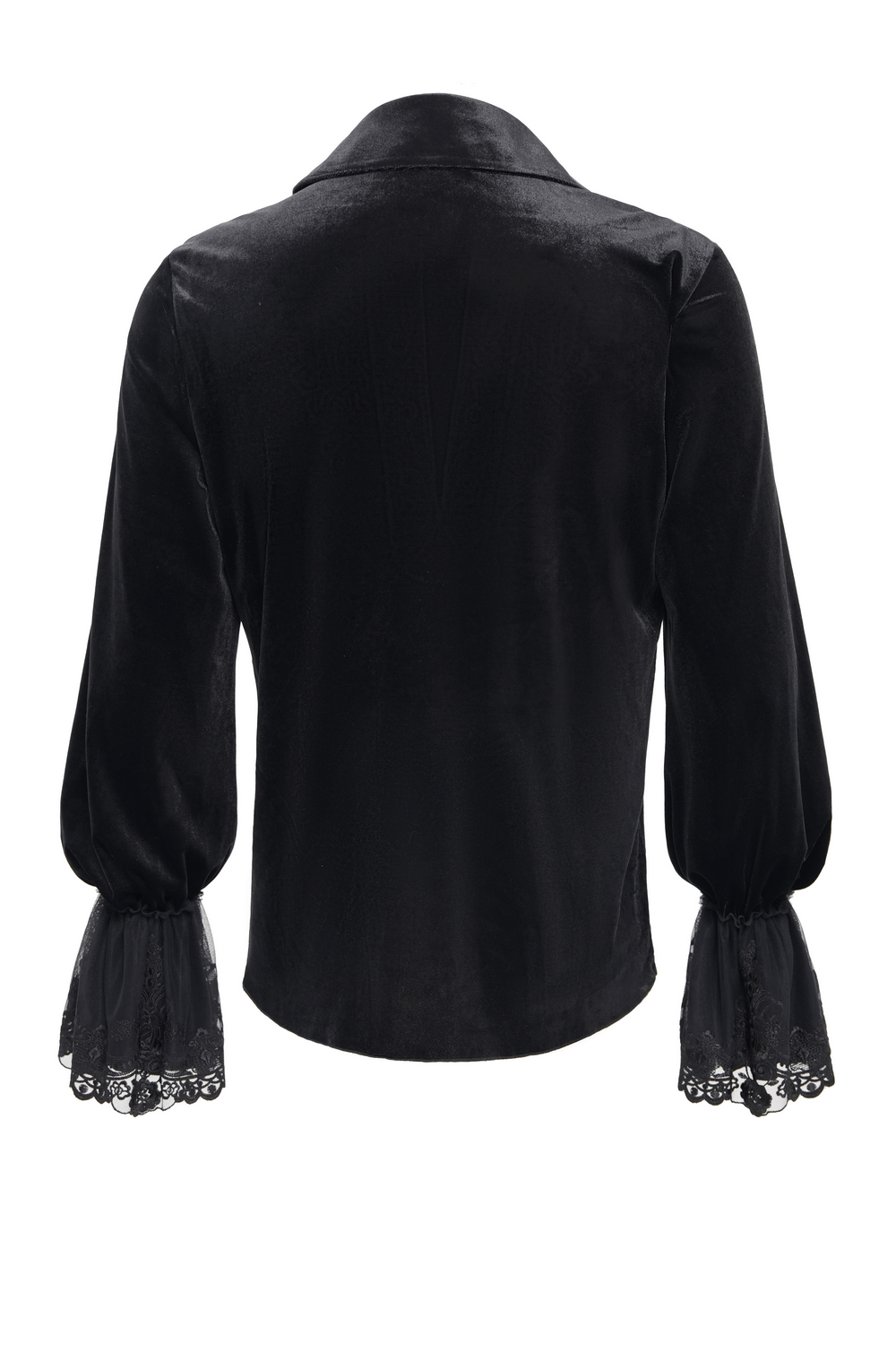 Gothic Black Velvet Shirt with Lace and Chain Details