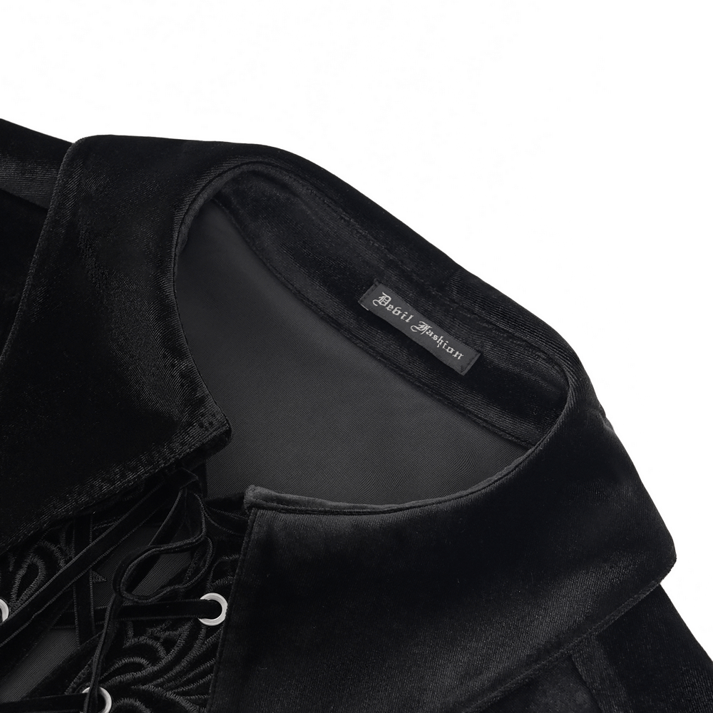 Gothic Black Velvet Shirt with Lace and Chain Details