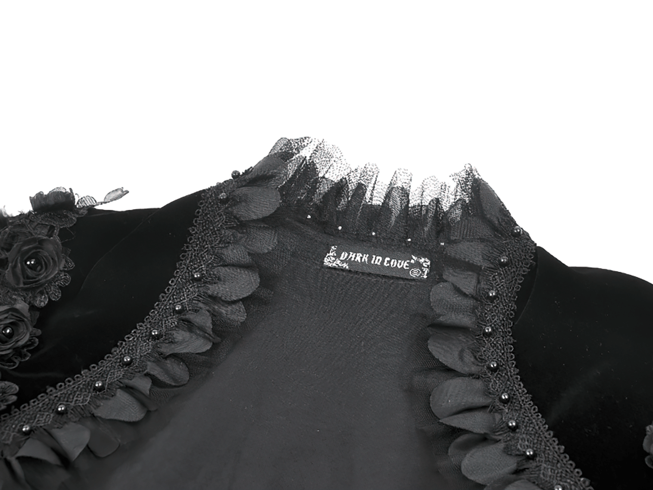 Gothic Black Velvet Shrug with Lace and Feather Trim
