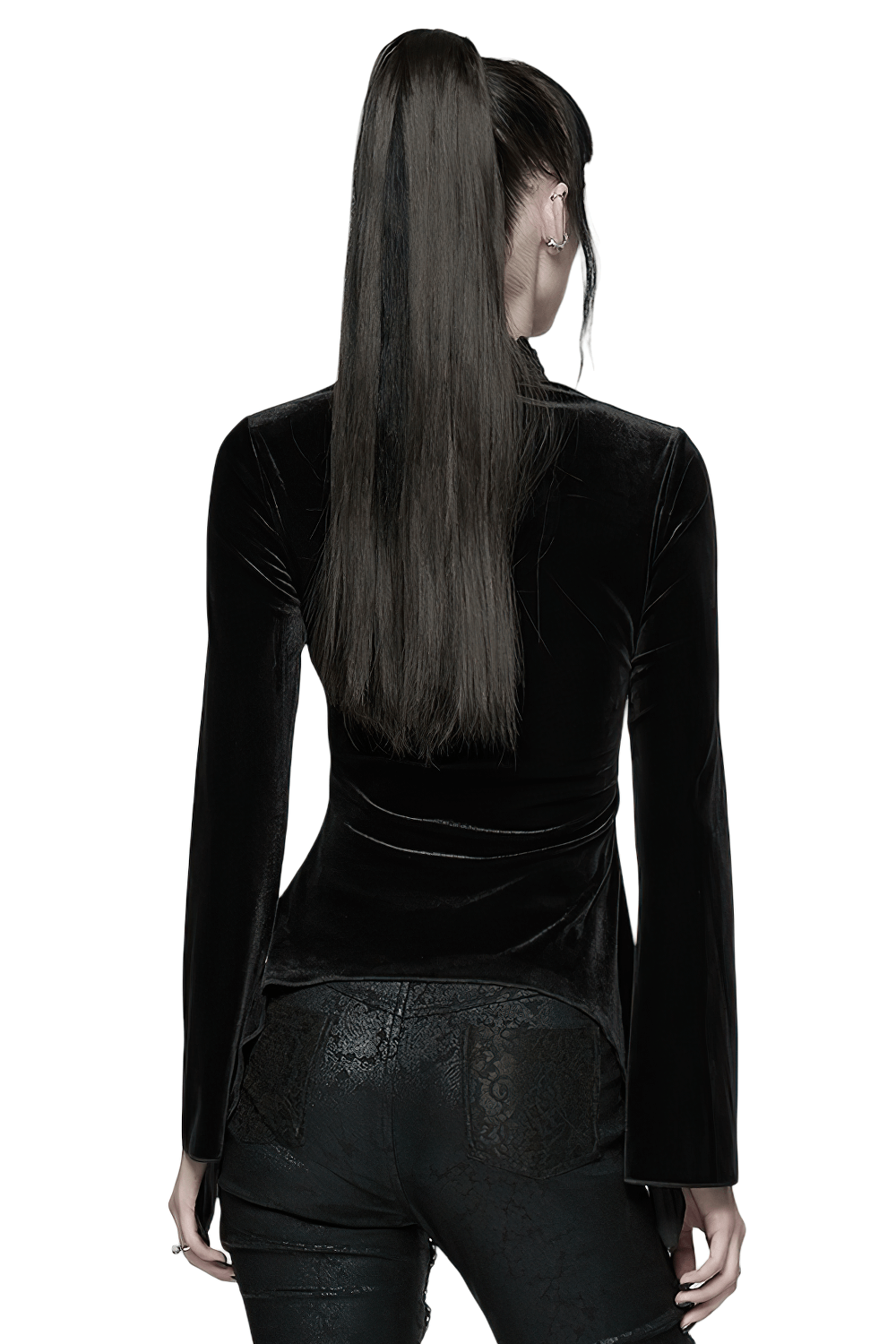 Gothic Black Velvet Top with Lace and Red Heart Detail