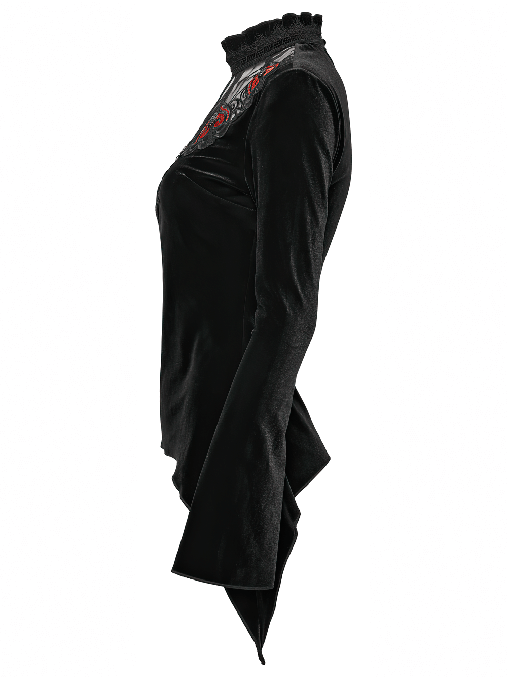 Gothic Black Velvet Top with Lace and Red Heart Detail