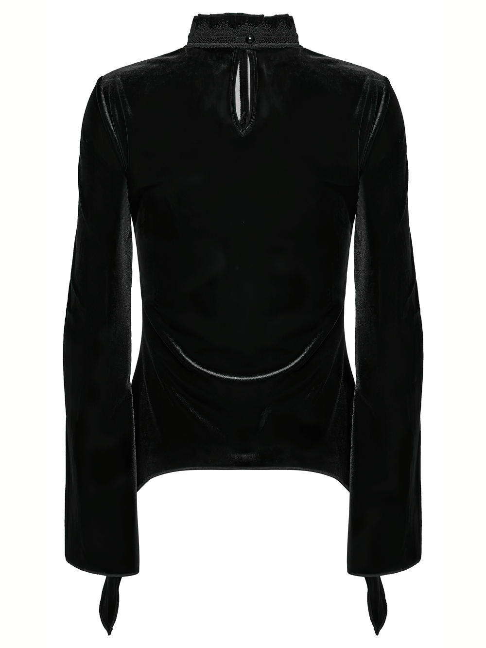 Gothic Black Velvet Top with Lace and Red Heart Detail