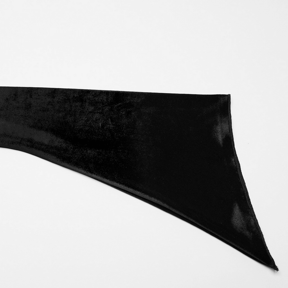 Gothic Black Velvet Top with Square Collar and Metal Buckles