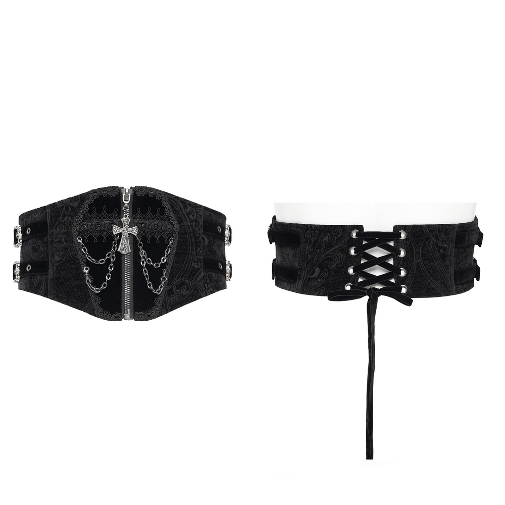 Gothic Black Waist Cincher with Chains and Cross