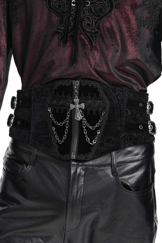 Gothic Black Waist Cincher with Chains and Cross