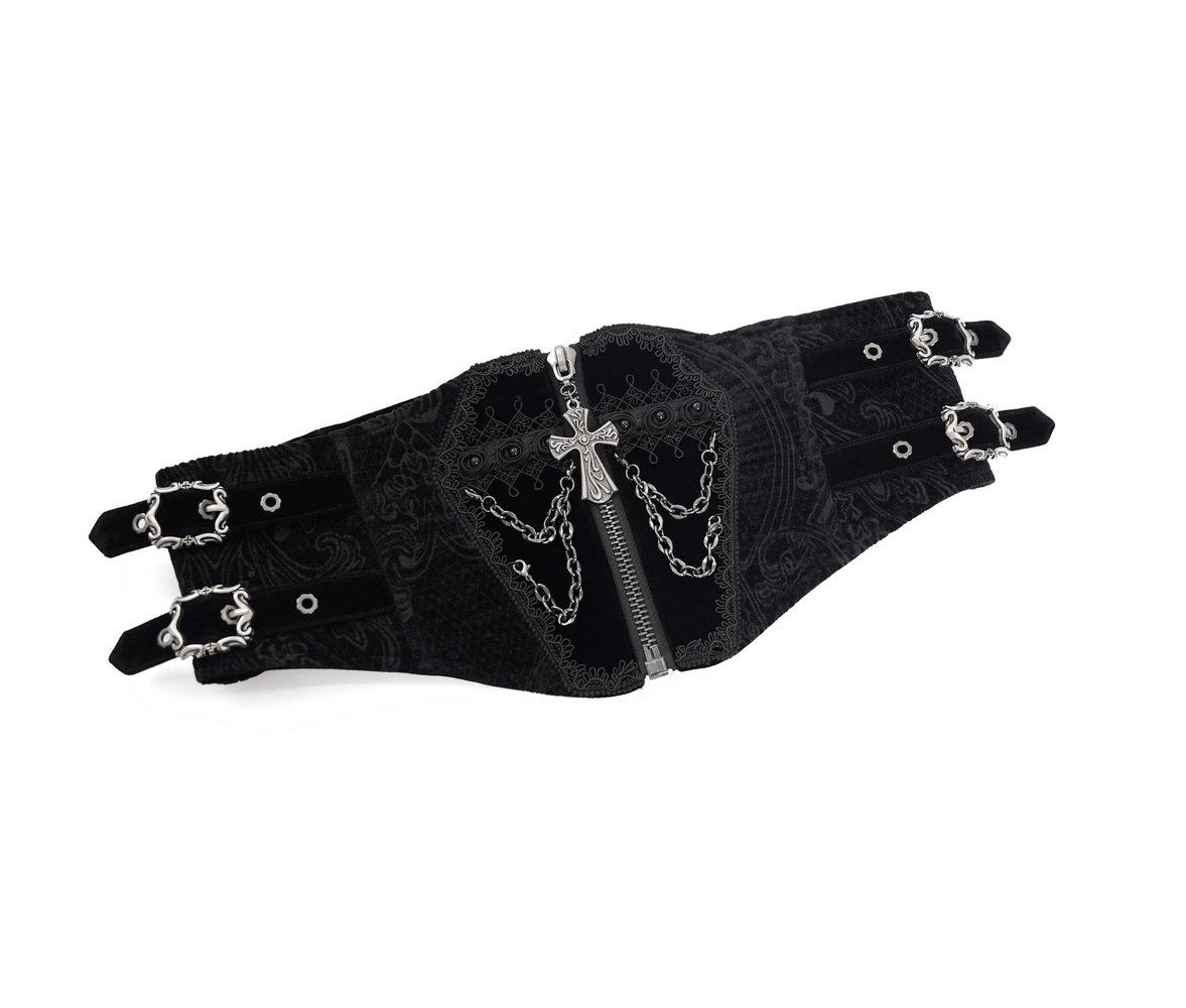 Gothic Black Waist Cincher with Chains and Cross