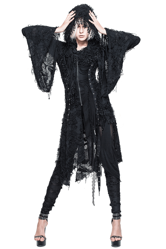 Gothic Black Women's Bat Wing Sleeve Hood Long Coat